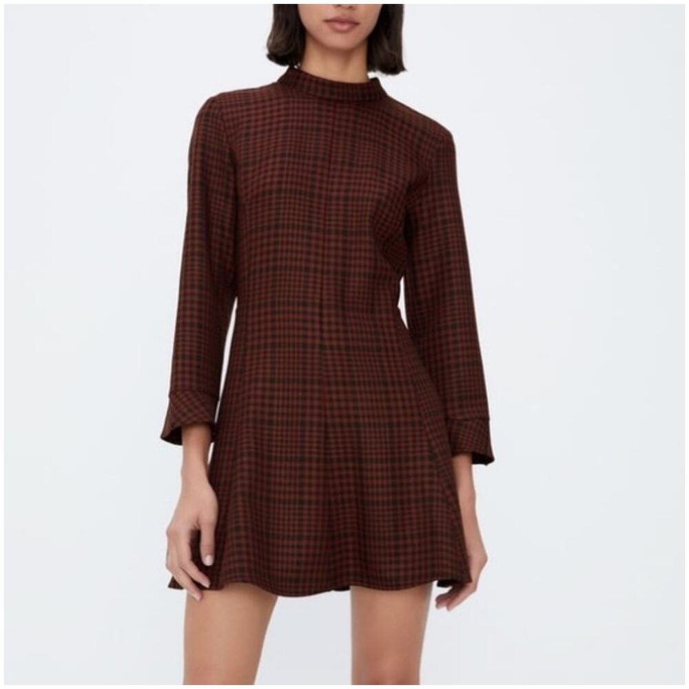 Zara Red & Black High Neck Plaid A-Line Mini Dress Women XS Skater‎ Girl Preppy